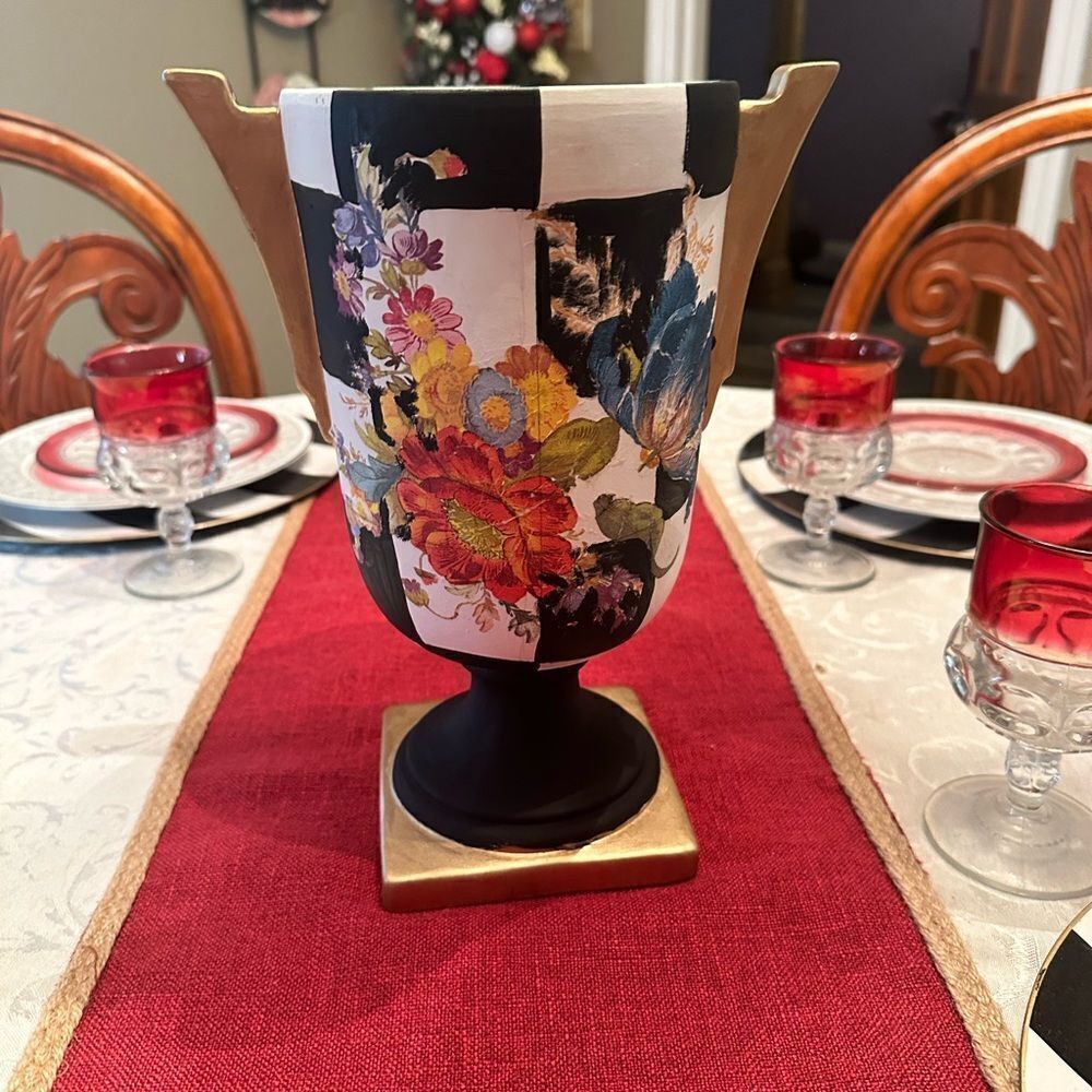 Designer inspired Urn/ Vase Hand Painted
